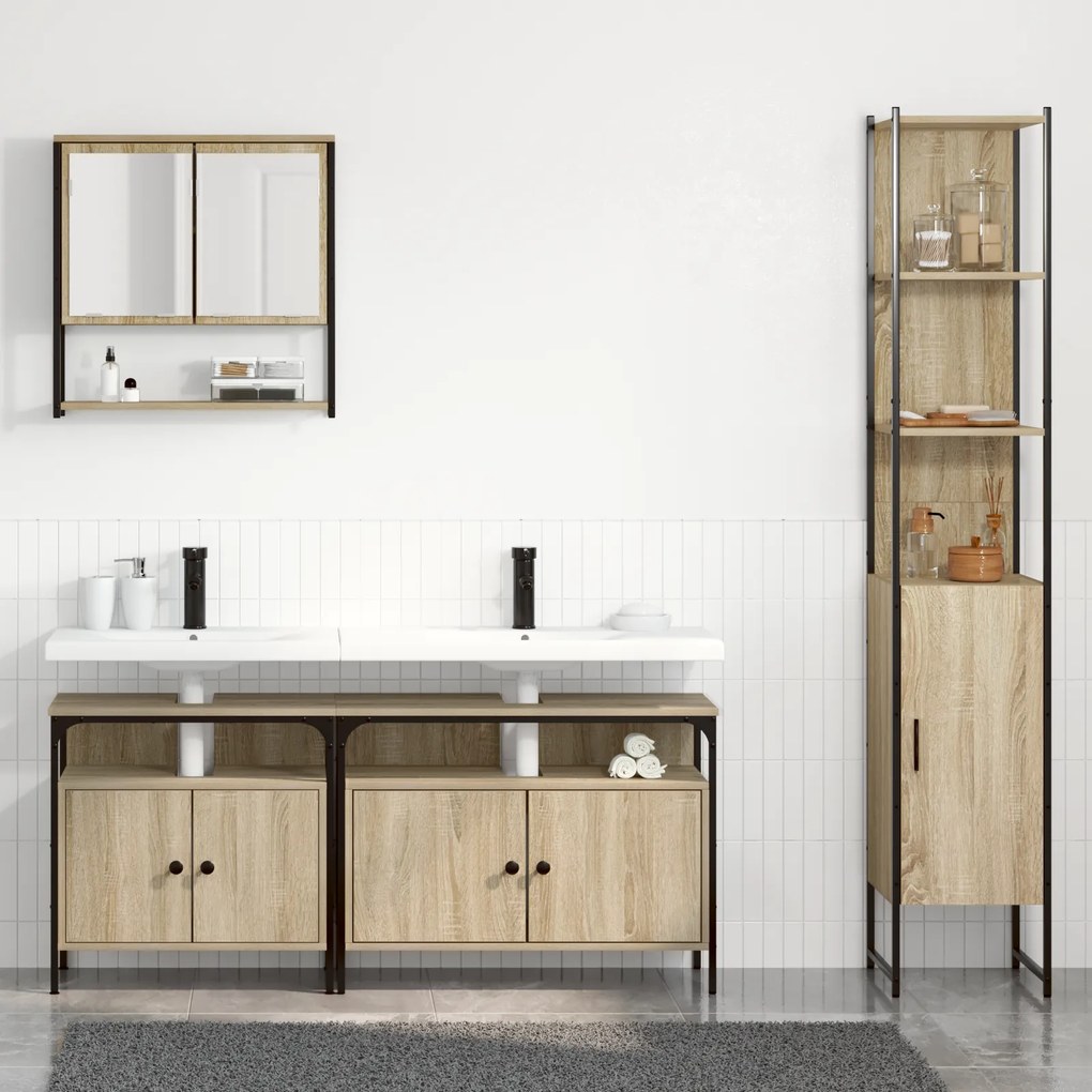 vidaXL Σετ Επίπλων Μπάνιου με ράφι Επιτοίχιο 4 pcs Sonoma Δρυς Μέγεθος: Μεσαίο