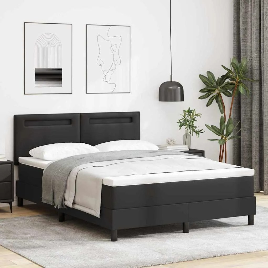 vidaXL Κρεβάτι Box Spring με Στρώμα σε Μαύρο, 160 x 200 εκ, Ψεύτικο Δέρμα