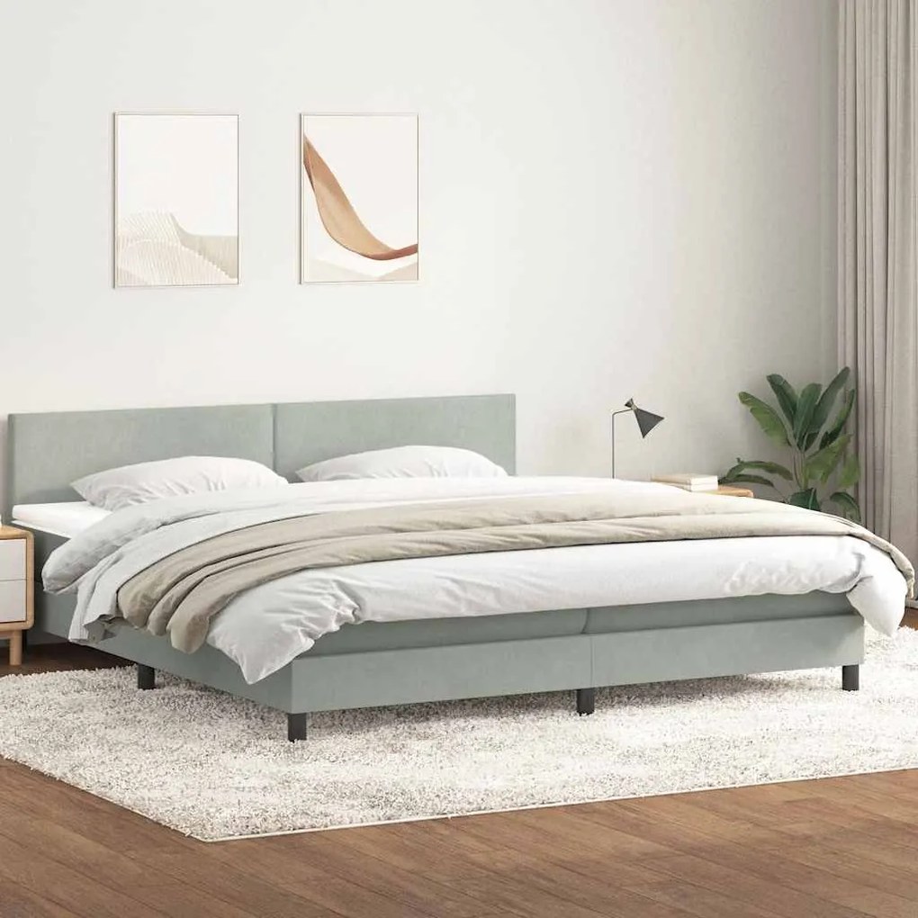 vidaXL Κρεβάτι Boxspring με Στρώμα Ανοιχτό Γκρι 180x210 εκ. Βελούδινο