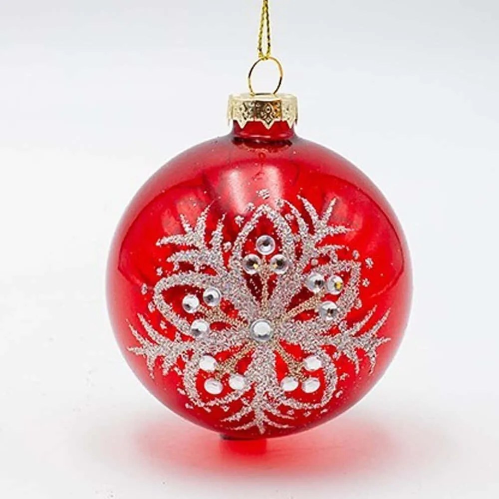 Χριστουγεννιάτικες Μπάλες Λουλούδι (Σετ 4Τμχ) 600-46771 8cm Red-Silver
