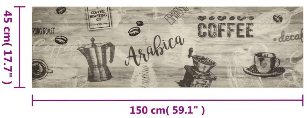 Χαλί Κουζίνας Πλενόμενο Γκρι Επιγραφή Coffee 45x150 εκ. Βελούδο - Γκρι