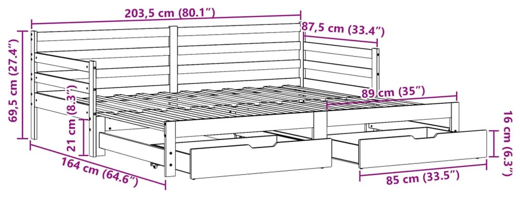 Καναπές Κρεβάτι Συρόμενος Χωρίς Στρώμα 80x200 εκ. &amp; Συρτάρια - Καφέ