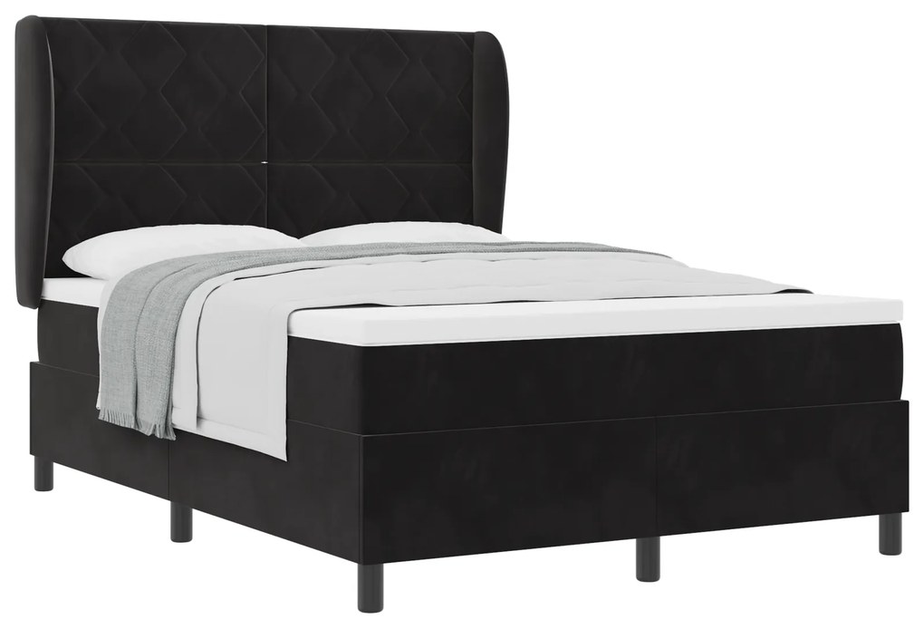 vidaXL Κρεβάτι Box Spring με Στρώμα Μαύρο 140x190 εκ Βελούδο