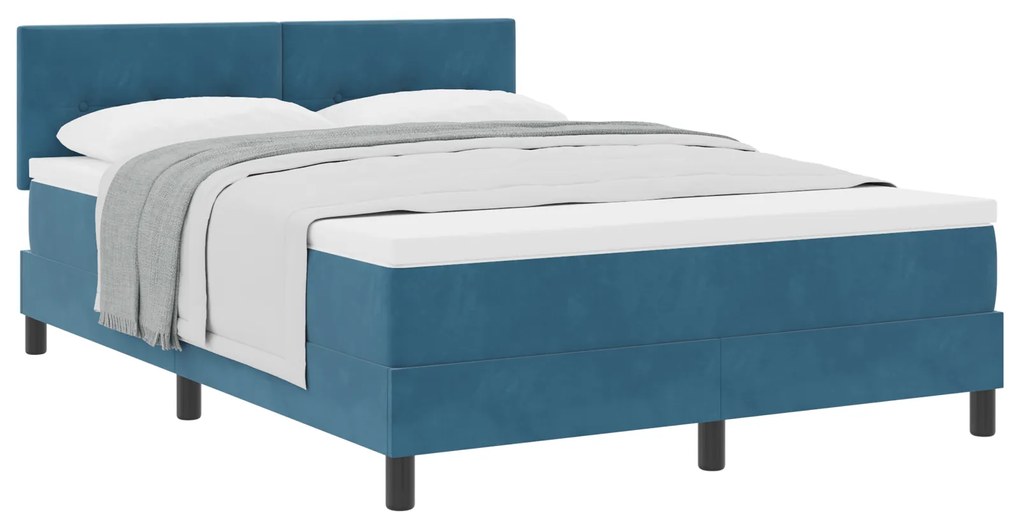 vidaXL Κρεβάτι Box Spring με Στρώμα Σκούρο Μπλε 140x190 εκ Βελούδινο