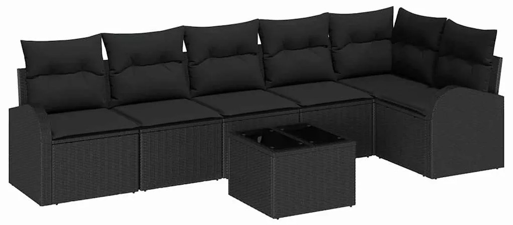 vidaXL Σετ Καναπέ Κήπου με μαξιλάρι 7 pcs Μαύρο Πολυ ράταν