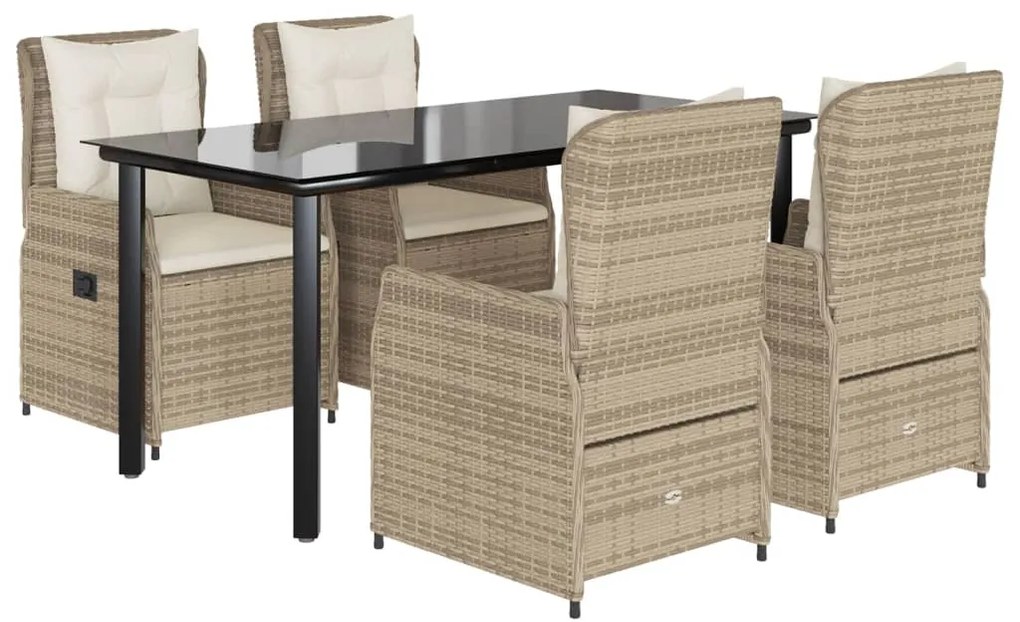 vidaXL Σετ Τραπεζαρίας Κήπου 5 τεμ. Μπεζ Συνθετικό Ρατάν με Μαξιλάρι