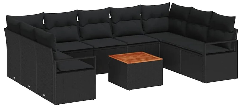 vidaXL Σετ Καναπέ Κήπου με μαξιλάρι 10 pcs Μαύρο Πολυ ράταν