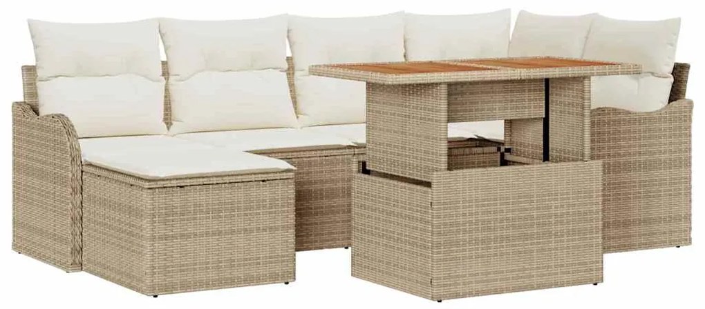 vidaXL Σετ Καναπέ Κήπου με μαξιλάρι 7 pcs μπεζ και κρεμ