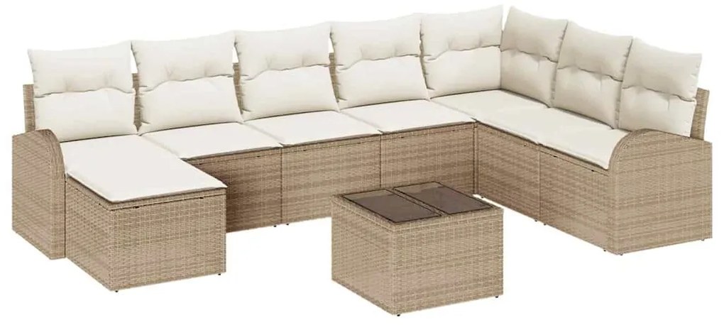 vidaXL Σετ Καναπέ Κήπου με μαξιλάρι 9 pcs Beige, λευκό Πολυ ράταν
