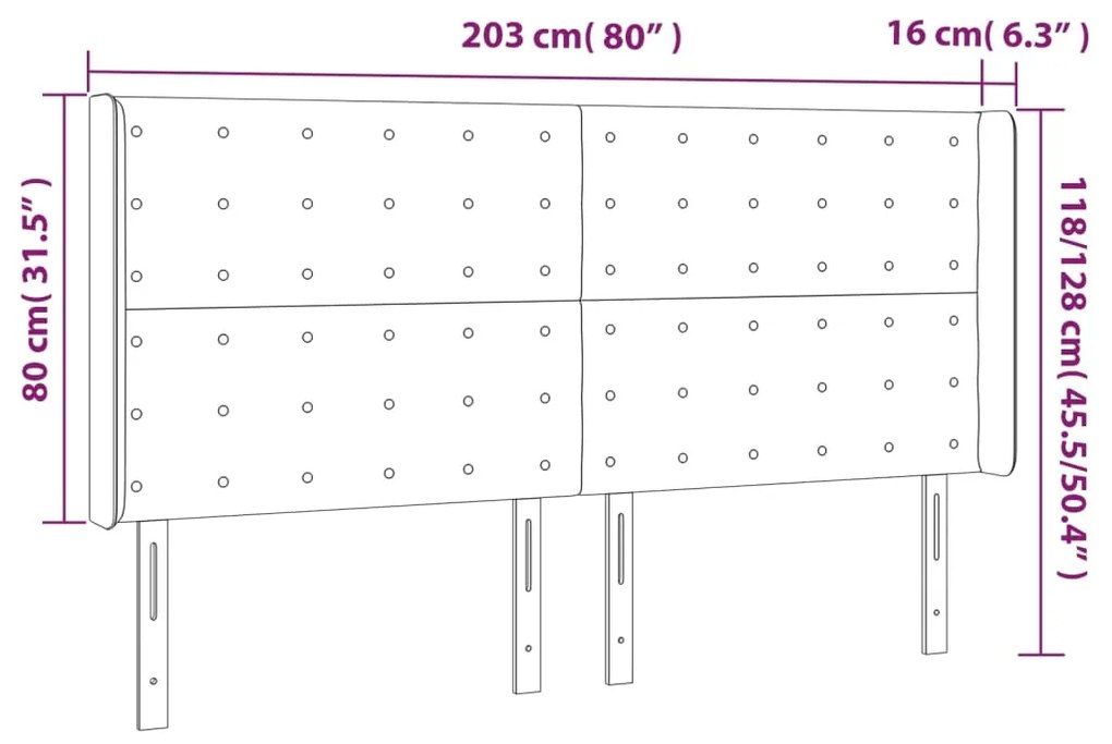 Κεφαλάρι με Πτερύγια Σκούρο Γκρι 203x16x118/128 εκ. Βελούδινο 3120081