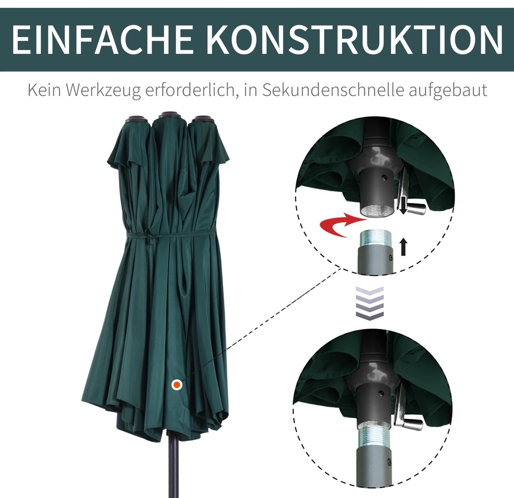 Outsunny Ομπρέλα Κήπου Ομπρέλα Αγοράς Διπλή Ομπρέλα Βεράντας με Μανιβέλα Σκούρο Πράσινο Οβάλ 460 x 270 x 240 cm