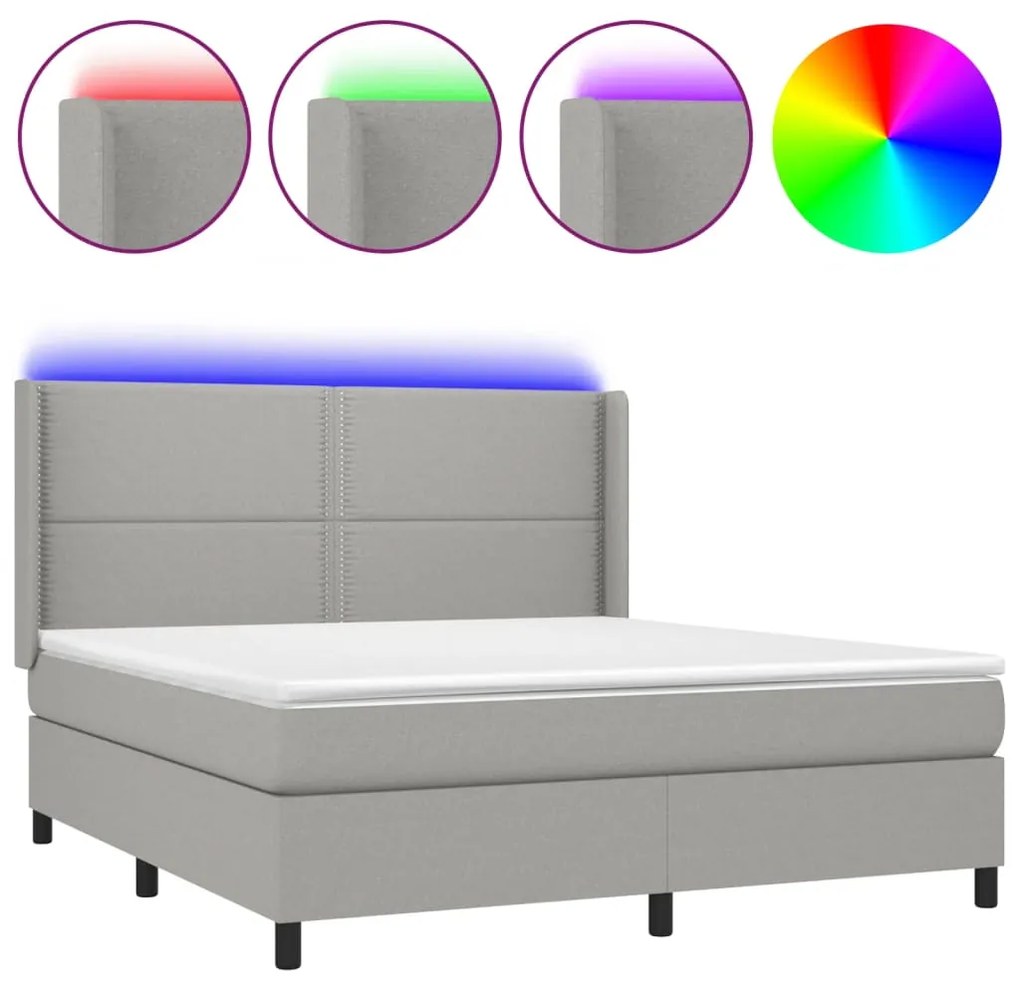 ΚΡΕΒΑΤΙ BOXSPRING ΜΕ ΣΤΡΩΜΑ &amp; LED ΑΝ.ΓΚΡΙ 180X200ΕΚ. ΥΦΑΣΜΑΤΙΝΟ 3138253