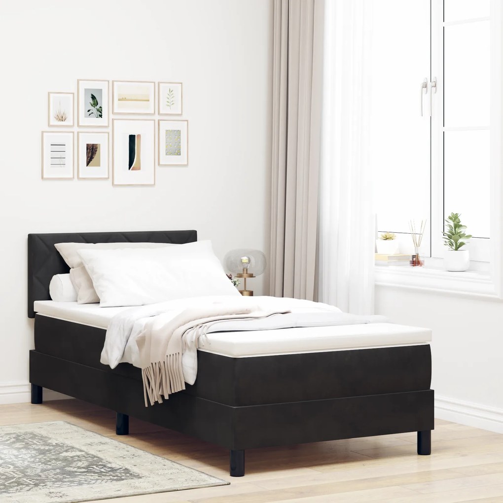 vidaXL Κρεβάτι Box Spring με Στρώμα Μαύρο 100x200 εκ Βελούδο