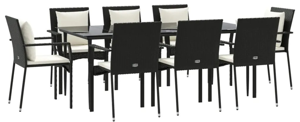 vidaXL Σετ Τραπεζαρίας Κήπου 9 τεμ Μαύρο από Συνθ. Ρατάν με Μαξιλάρια
