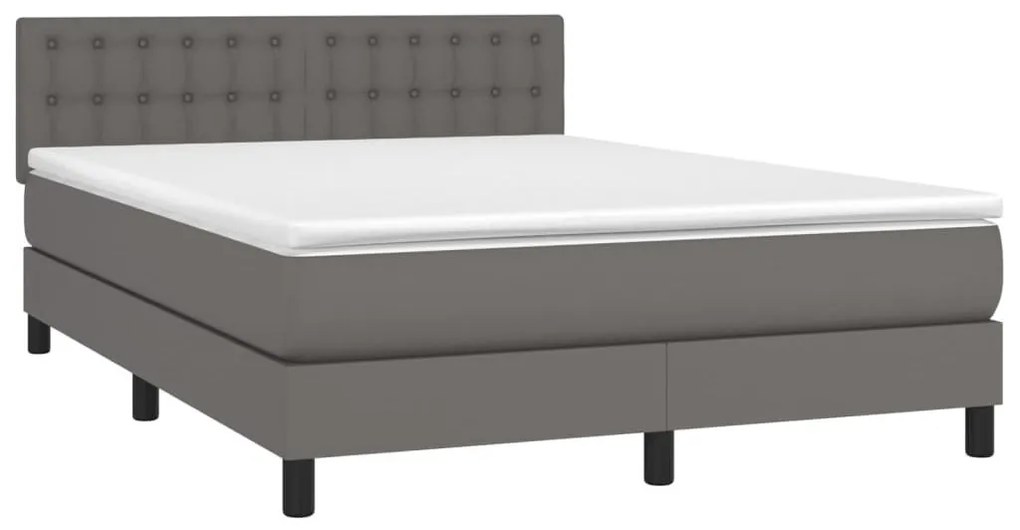 Κρεβάτι Boxspring με Στρώμα Γκρι 140x190εκ. από Συνθετικό Δέρμα - Γκρι