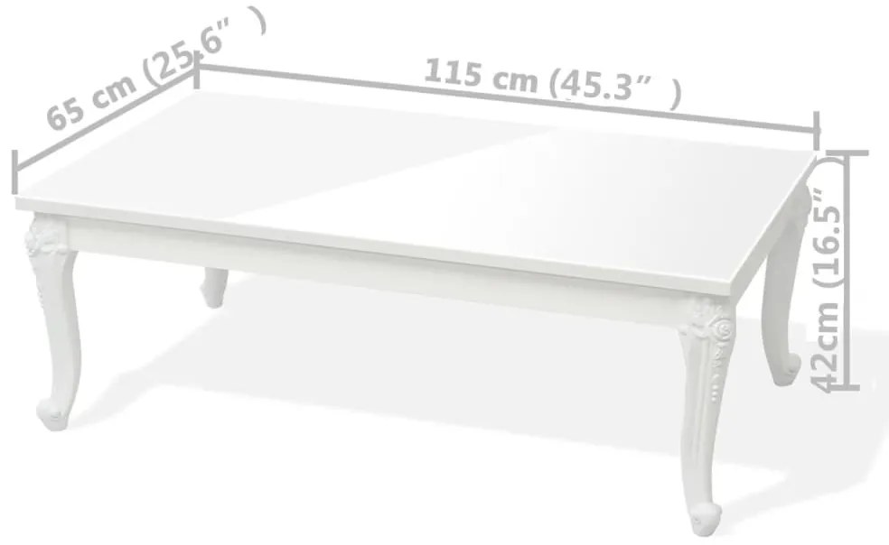 vidaXL Τραπεζάκι Σαλονιού Γυαλιστερό Λευκό 115 x 65 x 42 εκ.