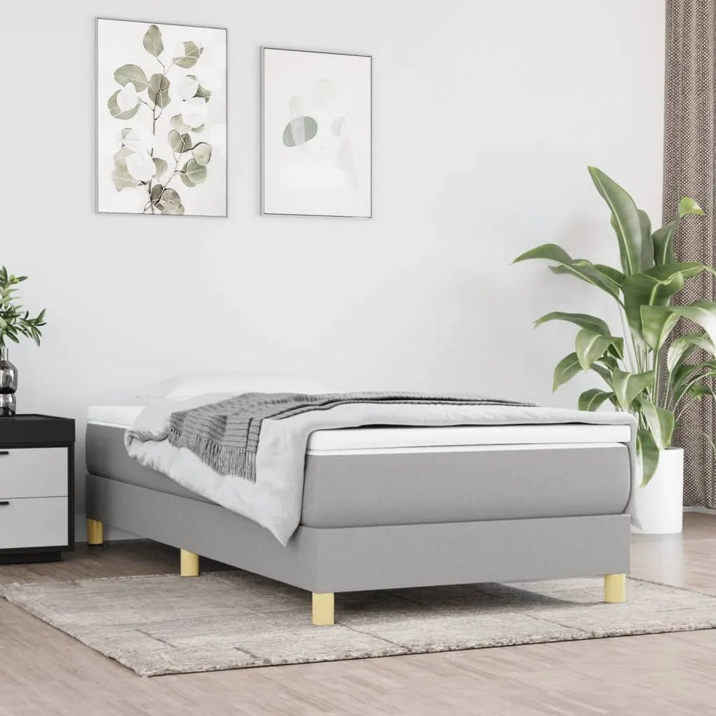 vidaXL Κρεβάτι Boxspring με Στρώμα Ανοιχτό Γκρι 90x200 εκ. Υφασμάτινο