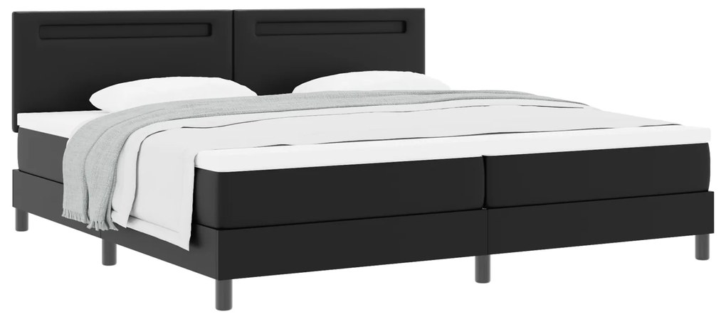 vidaXL Μαύρο Κρεβάτι Box Spring με Στρώμα, 200 x 200 εκ, Ψεύτικο Δέρμα
