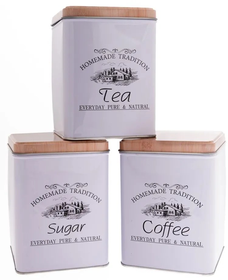 Δοχείο Σετ 3τμχ Coffee-Sugar-Tea Μεταλλικά 10,5x14,5εκ. iliadis 84440