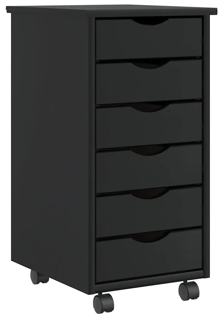 Τροχήλατο ντουλάπι με συρτάρια "MOSS" Μαύρο μασίφ ξύλο πεύκο