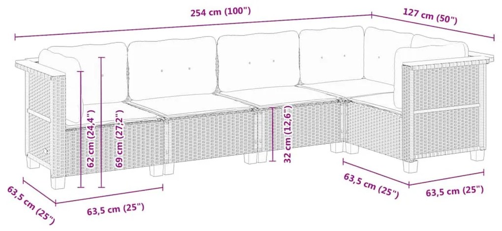 Σετ Καναπέ Κήπου 5 τεμ. Μπεζ Συνθετικό Ρατάν με Μαξιλάρι - Μπεζ