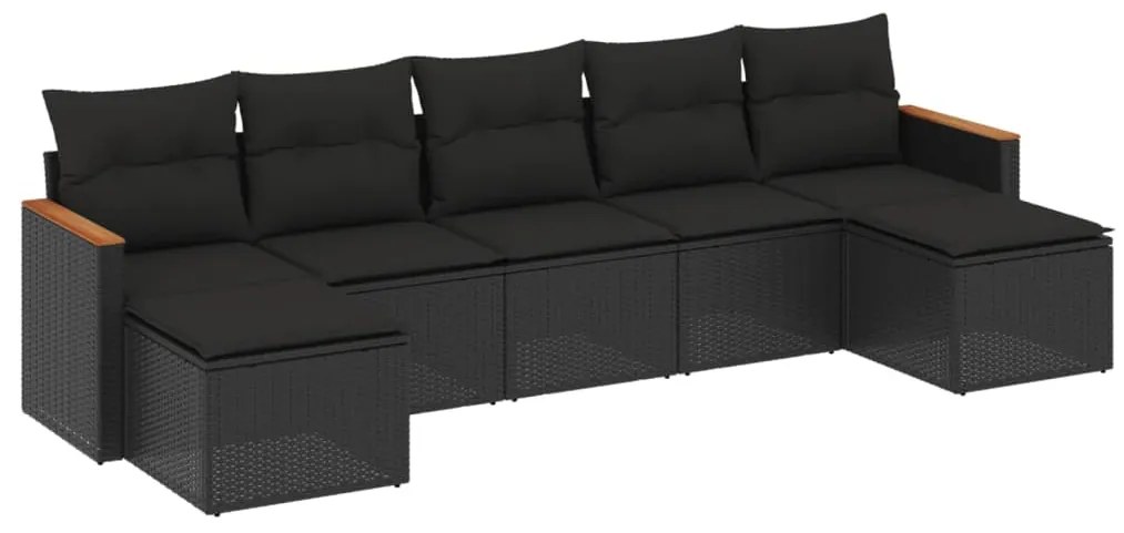 vidaXL Καναπές Σετ 7 Τεμαχίων Μαύρο Συνθετικό Ρατάν με Μαξιλάρια