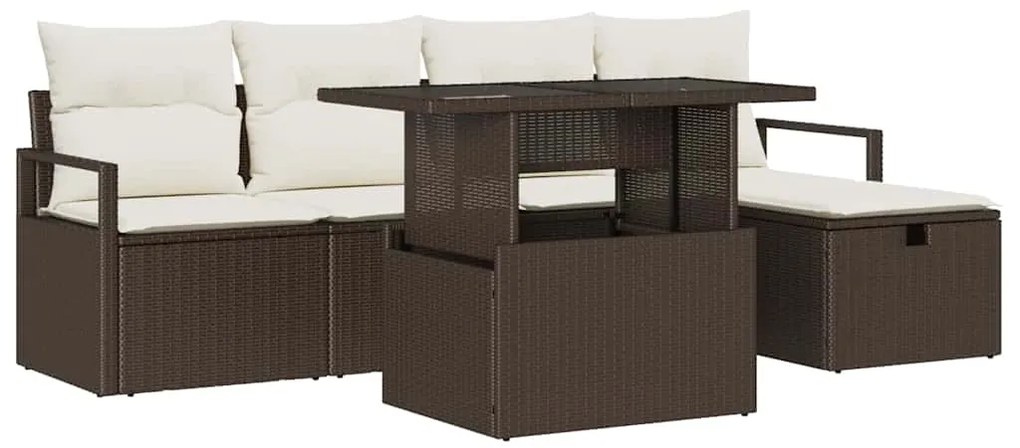 vidaXL Σετ Καναπέ Κήπου με μαξιλάρι 6 pcs Καφέ Πολυ ράταν