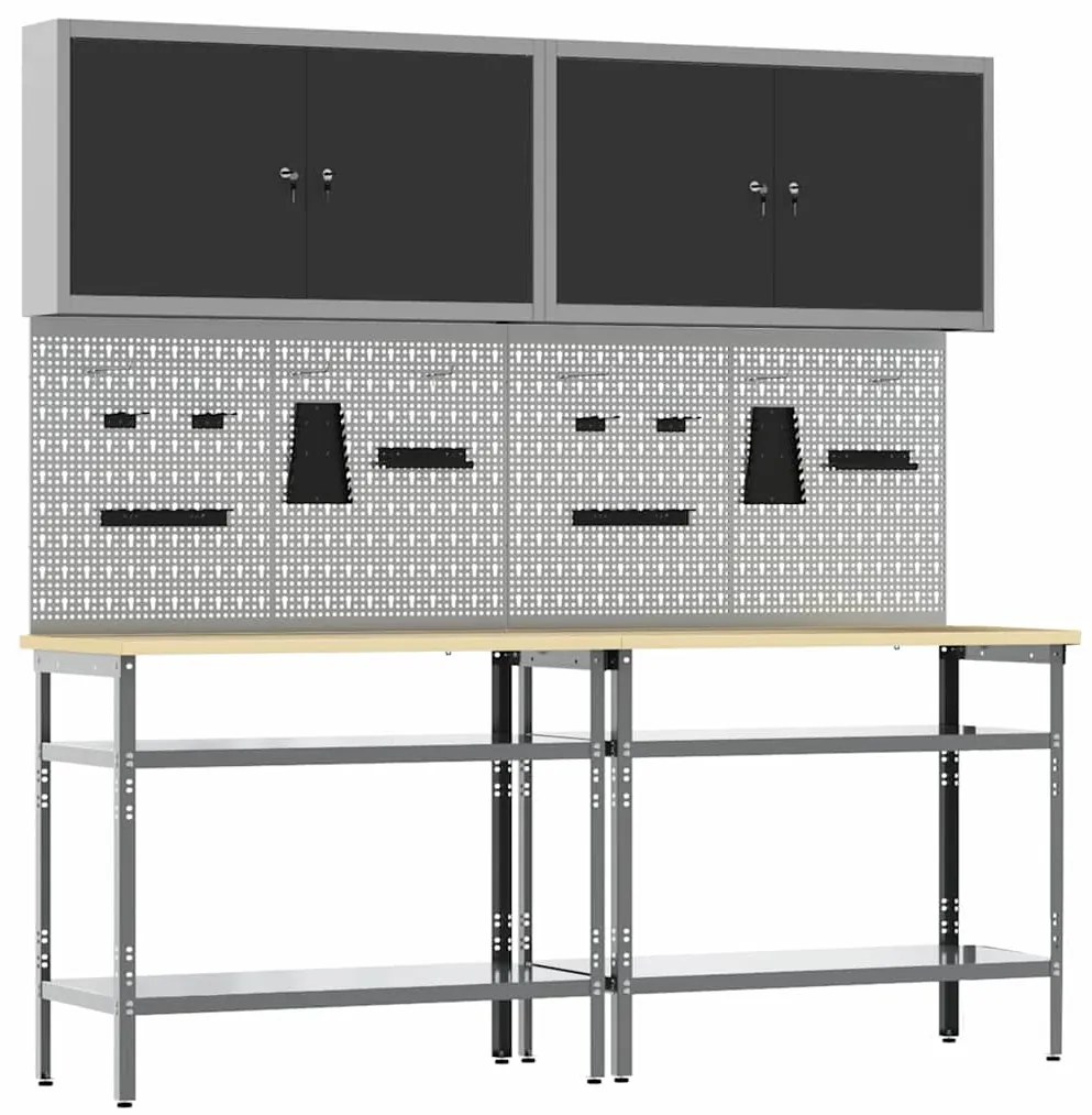 vidaXL Σετ πάγκου εργασίας με ράφι 8 pcs Γκρι 200 x 55 x 200 εκ Ατσάλι