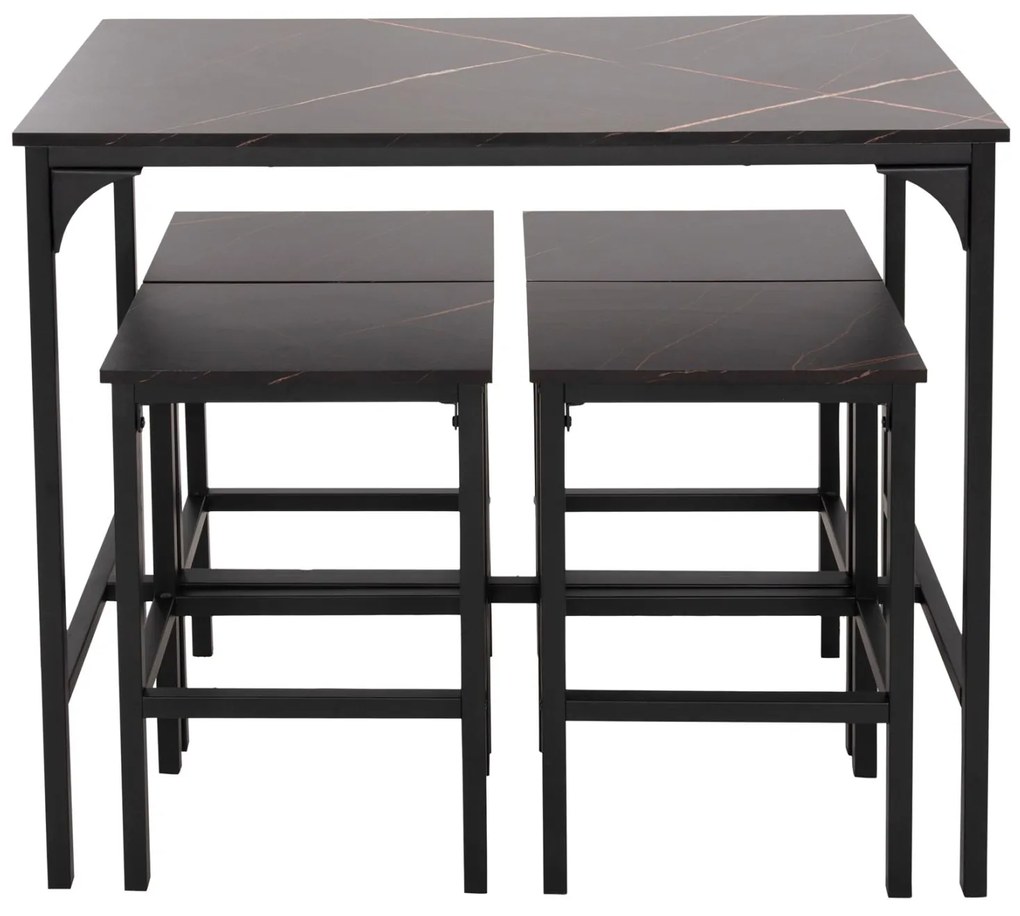 Σετ τραπεζαρίας Μπαρ BOXY C9882.13 5 τεμ. με Μάυρο Μέταλλο - Μελαμίνη Μαύρο Μάρμαρο