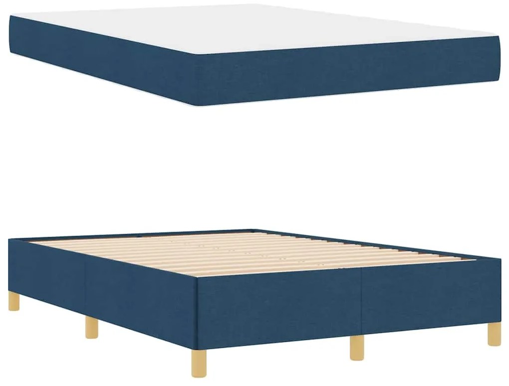 vidaXL Κρεβάτι με ελατήρια Μπλε και άσπρο 140 x 190 cm ύφασμα