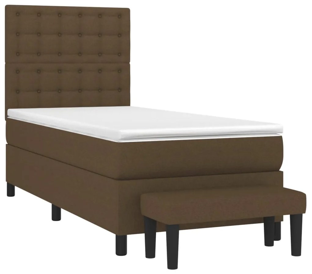 vidaXL Κρεβάτι Boxspring με Στρώμα Σκούρο Καφέ 90x190 εκ. Υφασμάτινο