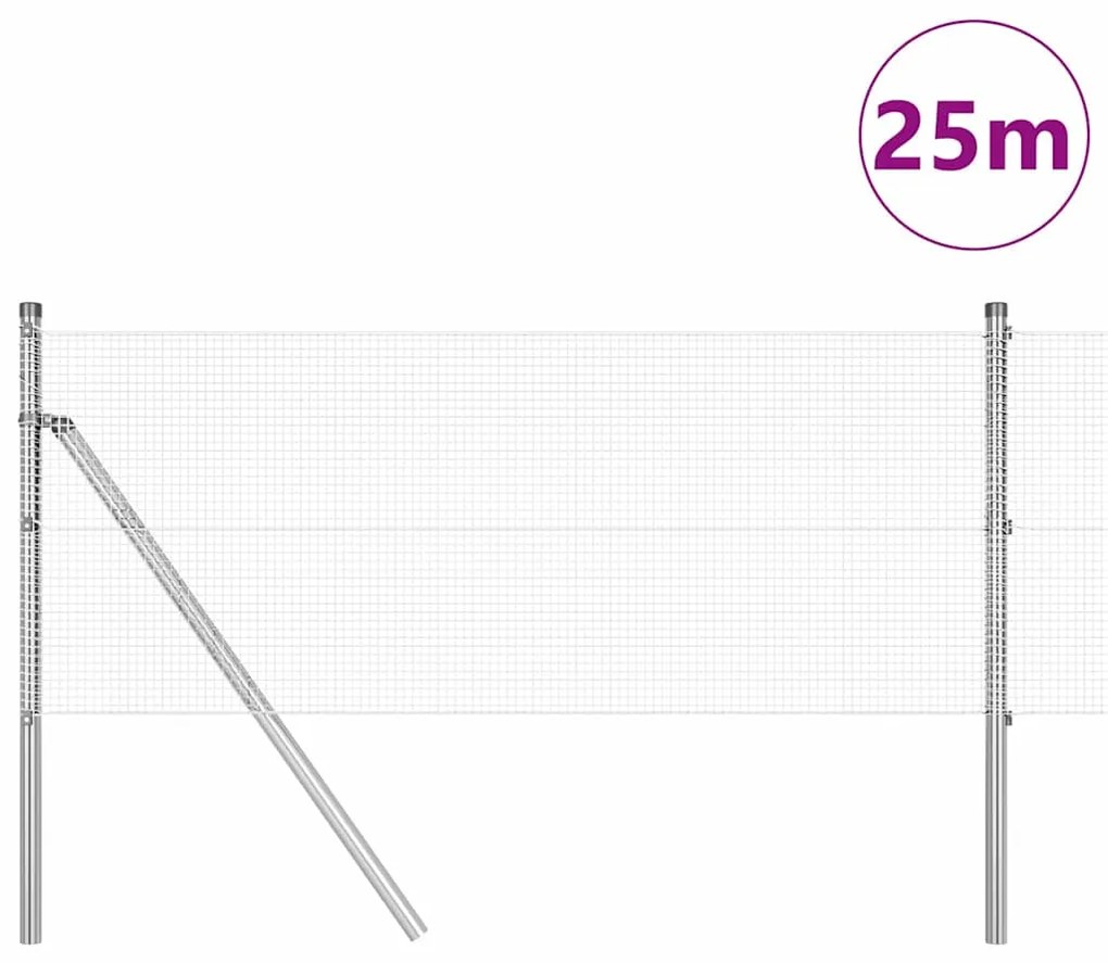 vidaXL Φράκτης με Στυλό Γαλβανισμένος χάλυβας 25 x 0.5 m