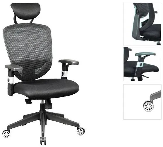 WOODWELL BF9100 Πολυθρόνα Γραφείου Διευθυντή, Mesh Μαύρο, Μπράτσα up-down 65x62x114/122cm ΕΟ521