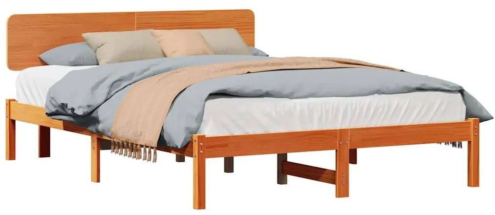 vidaXL Σκελετός Κρεβατιού Κερωτό καφέ 140 x 200 cm Μασίφ ξύλο πεύκου