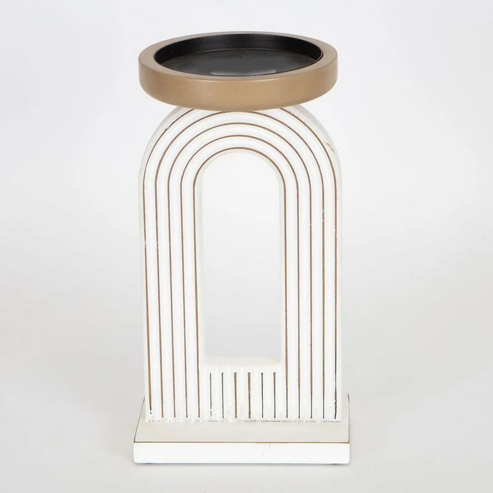 Κηροπήγιο Ξύλινο 752-23012 14x12,50x26cm White-Gold Estheti Home Μέταλλο,Ξύλο