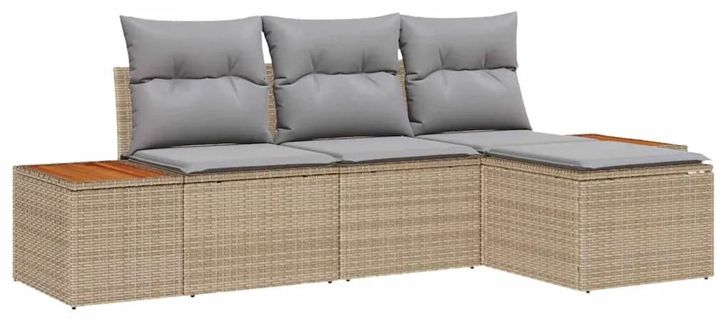 vidaXL Σετ Καναπέ Κήπου με μαξιλάρι 4 pcs Μπεζ συνθετικό ρατάν