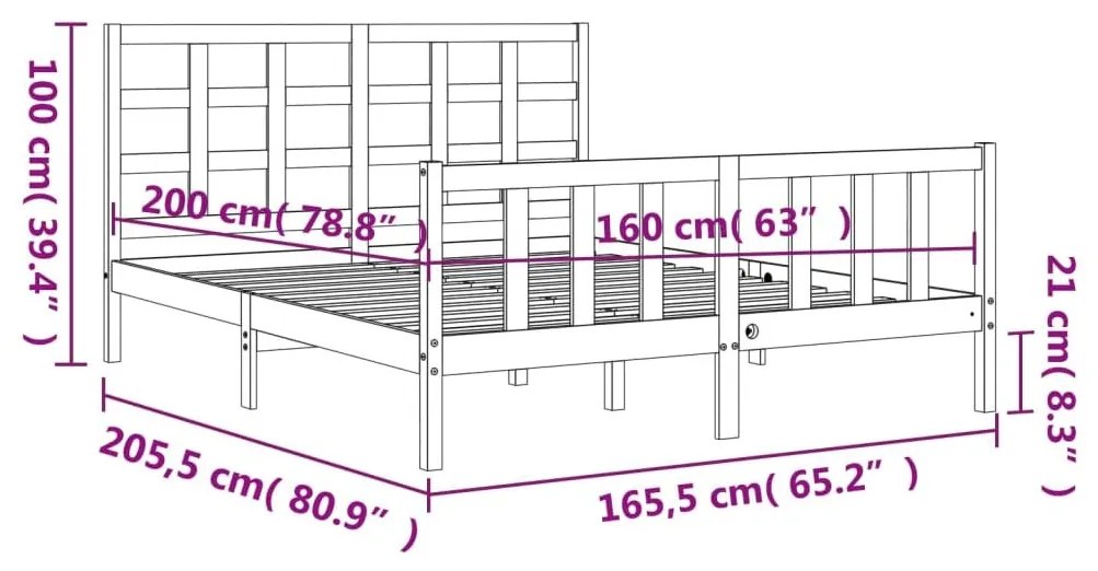 Πλαίσιο Κρεβατιού με Κεφαλάρι 160x200 εκ. από Μασίφ Ξύλο - Καφέ