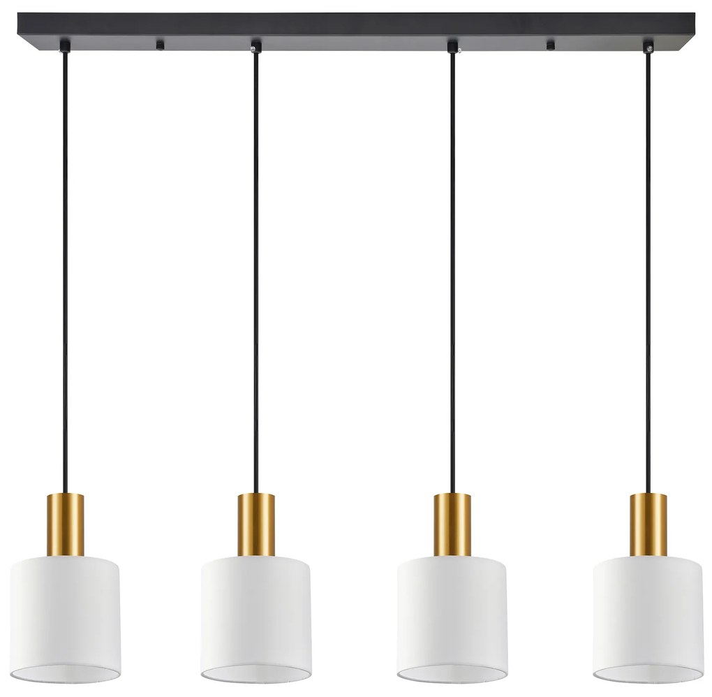 SE21-GM-4-4BL-SH1 ADEPT TUBE Gold Matt Pendant White Fabric Shade+