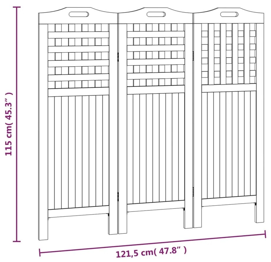 Διαχωριστικό Χώρου με 3 Πάνελ 121,5x2x115εκ. Μασίφ Ξύλο Ακακίας - Καφέ