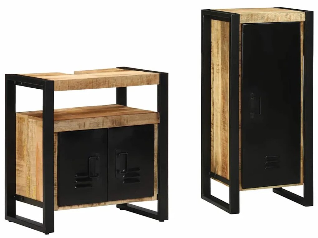 Σετ Επίπλων Μπάνιου 2 pcs Καφέ και Μαύρο Στερεό ξύλο μάνγκο