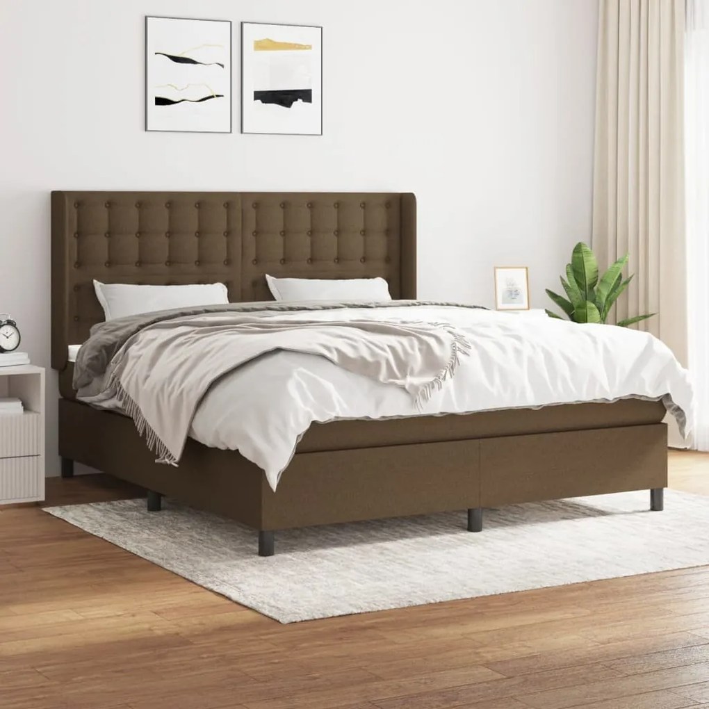 vidaXL Κρεβάτι Boxspring με Στρώμα Σκούρο Καφέ 180x200 εκ Υφασμάτινο