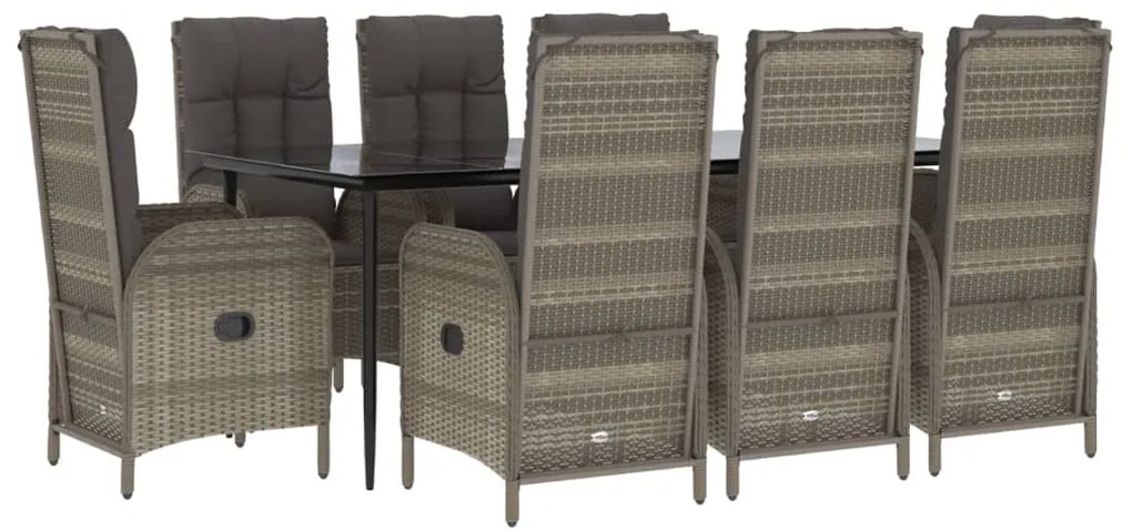 vidaXL Σετ Τραπεζαρίας Κήπου 9 τεμ Μαύρο&amp;Γκρι Συνθ. Ρατάν με Μαξιλάρια