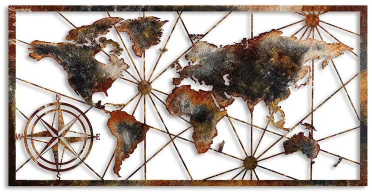 Megapap Διακοσμητικό Τοίχου World Map Μεταλλικό Μαύρο - Bronze 120x1,5x60εκ.