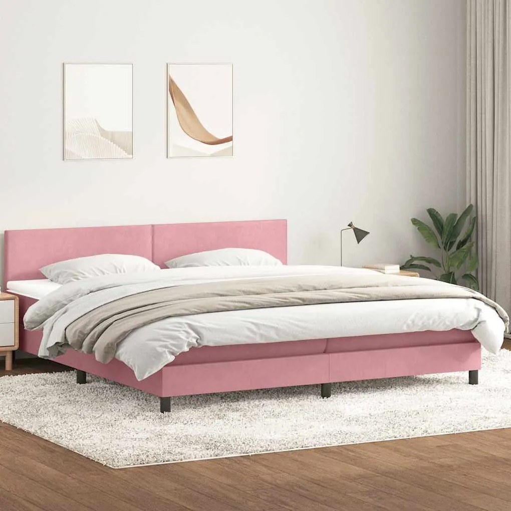 Κρεβάτι Boxspring με Στρώμα Ροζ 180x210 εκ. Βελούδινο - Ροζ