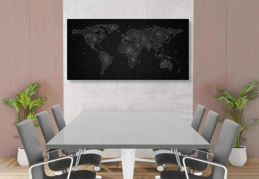 Εικόνα στον παγκόσμιο χάρτη από φελλό με νυχτερινό ουρανό σε ασπρόμαυρο σχέδιο - 100x50  color mix