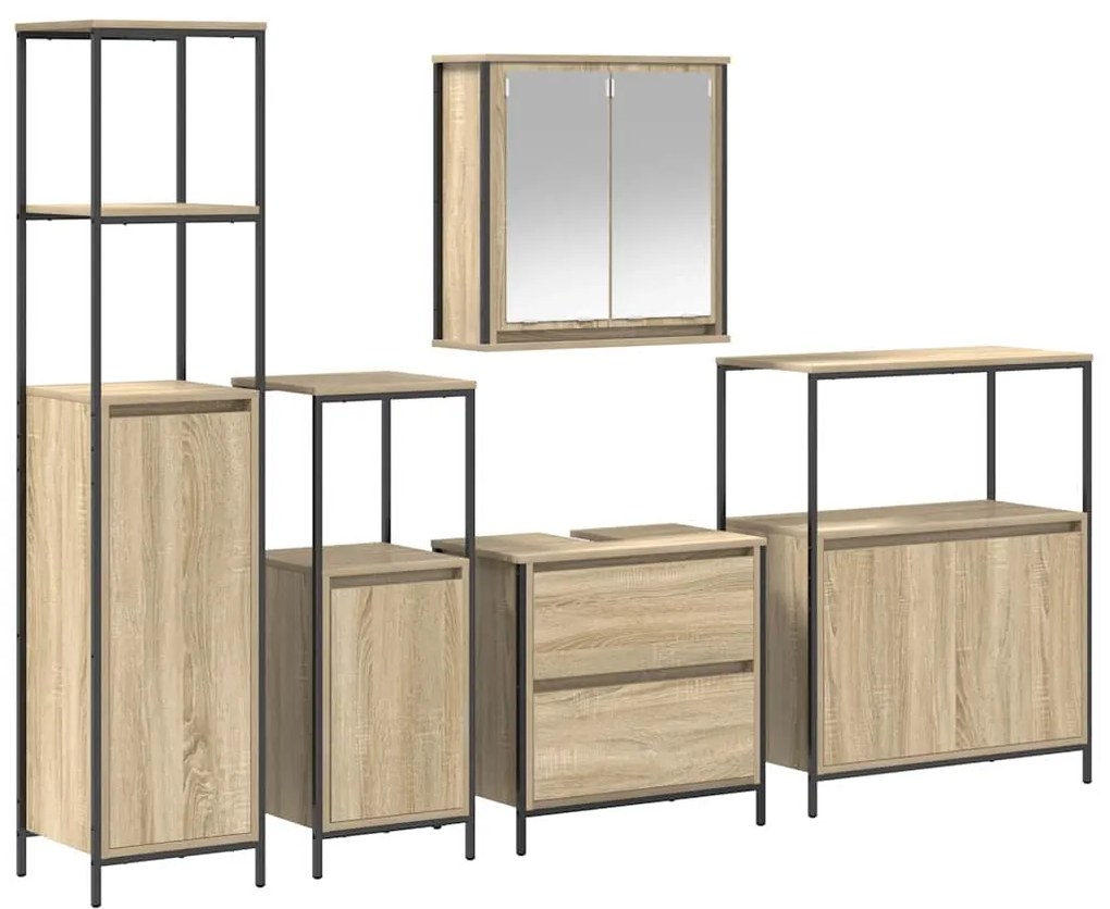 vidaXL Σετ Επίπλων Μπάνιου με ράφι 5 pcs Μπεζ 76.5 x 35 x 95 εκ