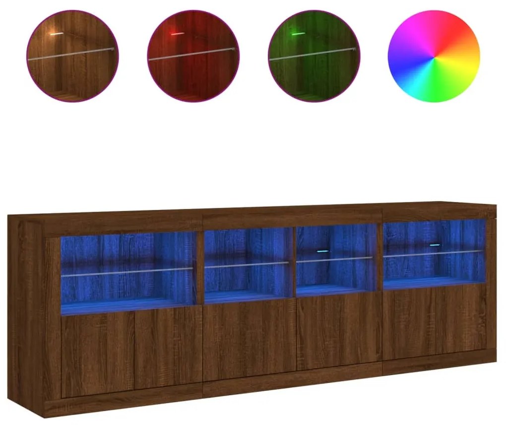 vidaXL Μπουφές με Φώτα LED Καφέ Δρυς 202 x 37 x 67 εκ.