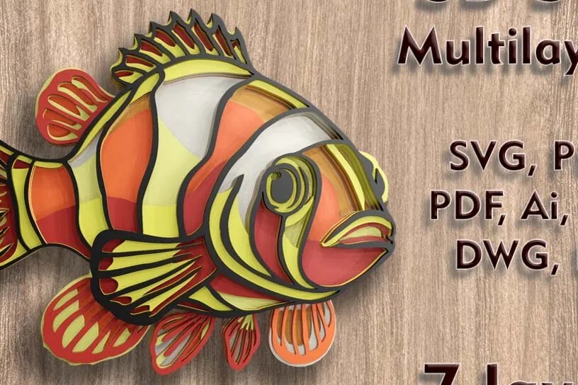Intra απο ξύλο plywood 3mm-4mm πάχος - Αρχεία Clown Fish 3d Multilayer Δίασταση 91x5 cm INTRAFABR-112109291