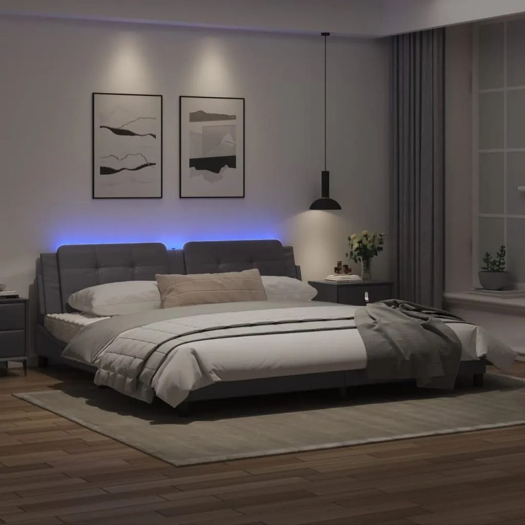 Πλαίσιο Κρεβατιού με LED Γκρι 200x200 εκ. Συνθετικό Δέρμα - Γκρι
