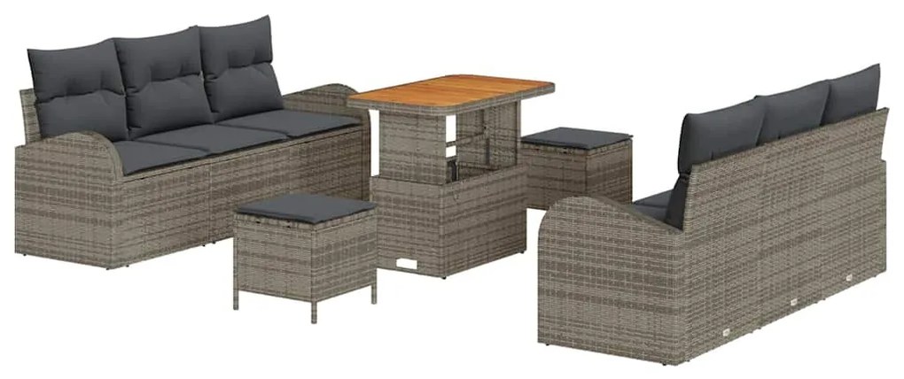 vidaXL Σετ Καναπέ Κήπου με μαξιλάρι 9 pcs Γκρι 90 x 55 x 71 cm